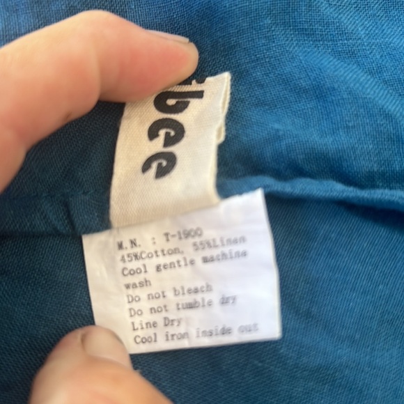 MiniBee embroidered floral linen/cotton blend pretty colors raw linen look sz L - Picture 4 of 9